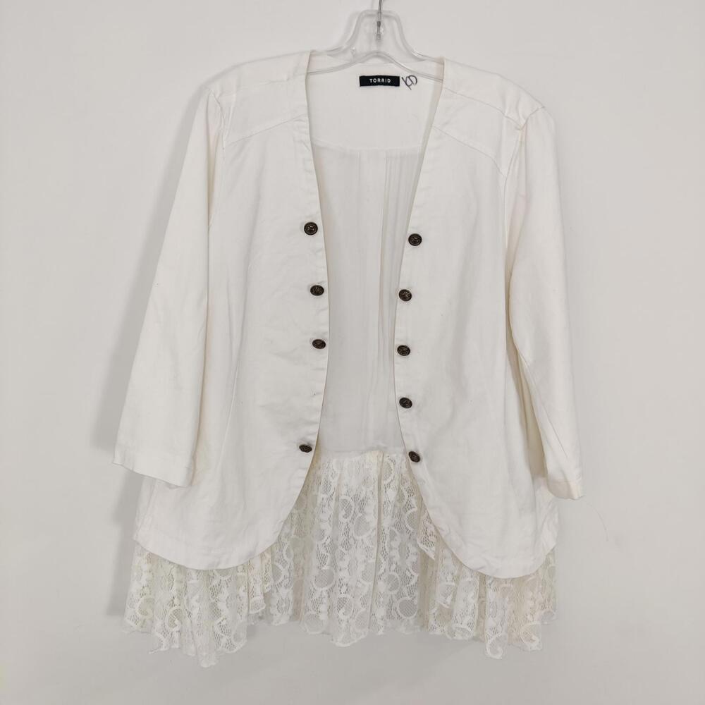 Ivory Twill Lace Peplum Jacket Size 16 Bohemian Coquette